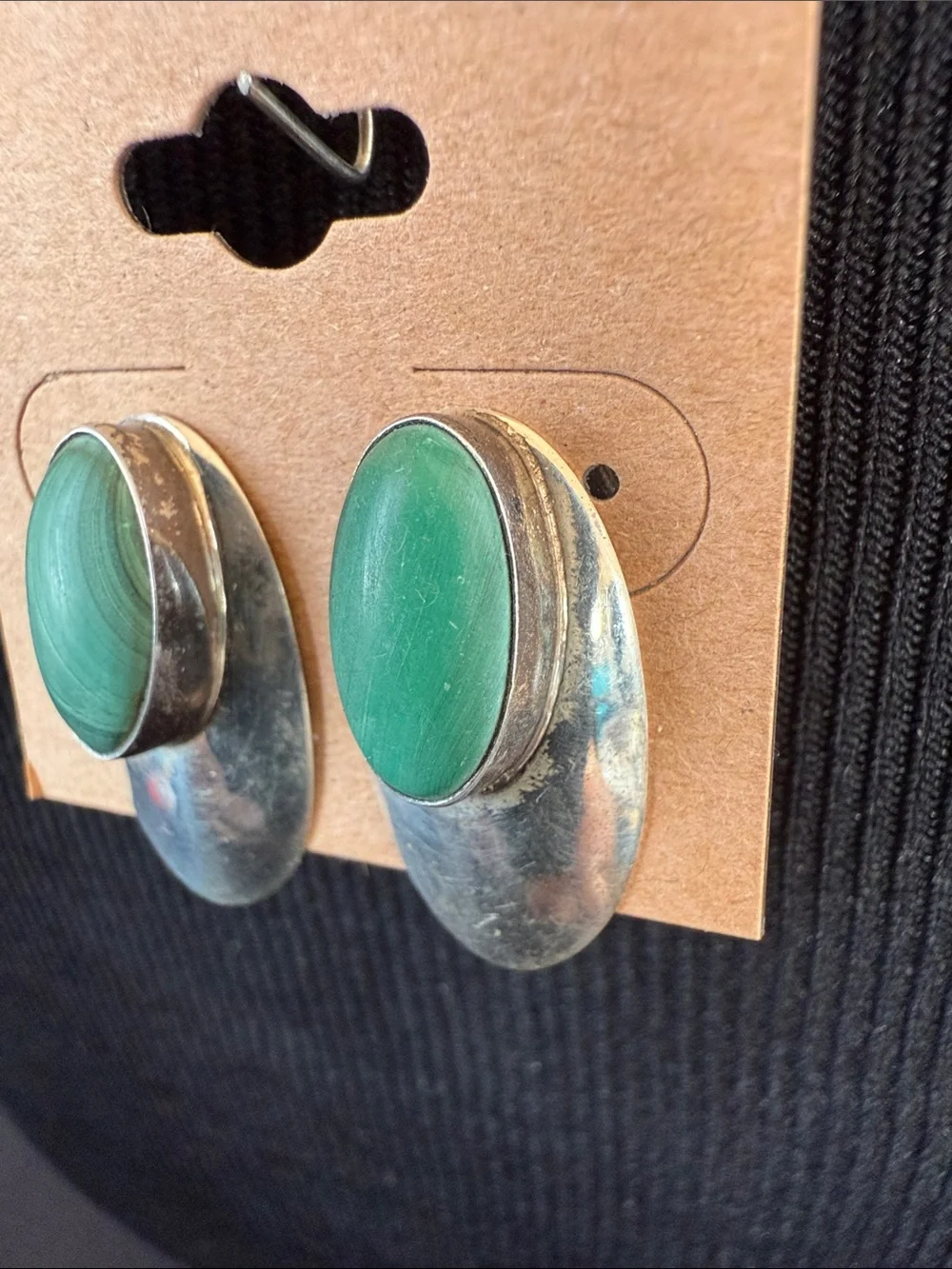 Vintage Green Stone Oval sterling Silver Drop Earrings - Women's Jewelry